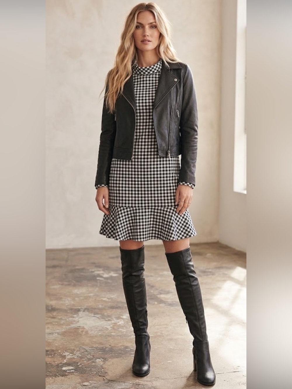 NWT J. Crew Black and white Gingham Dress w/Rhinestone detail & flirty hem.